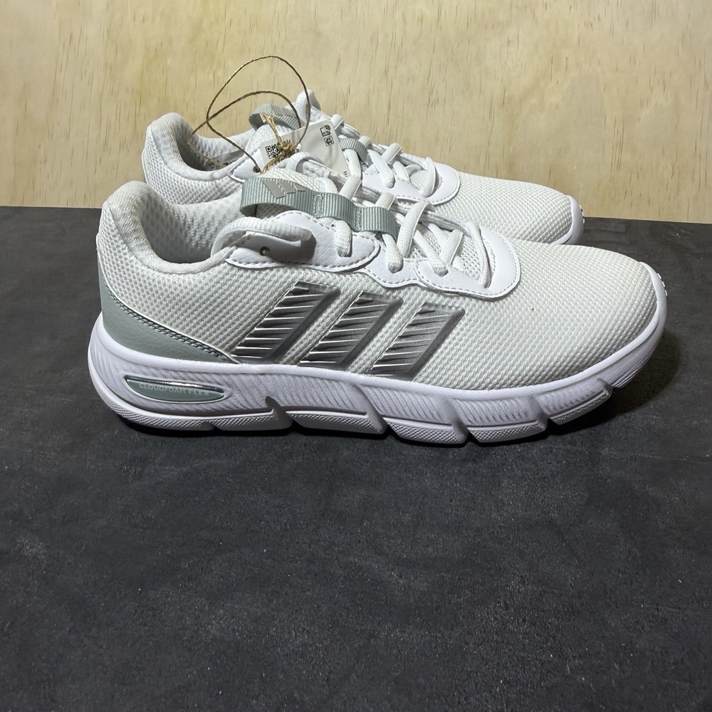 Adidas Cloudfoam Flex Laces Womens 6 White Silver Walking Shoes JS4891 New